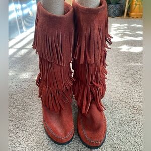Red Minnetonka fringe boots